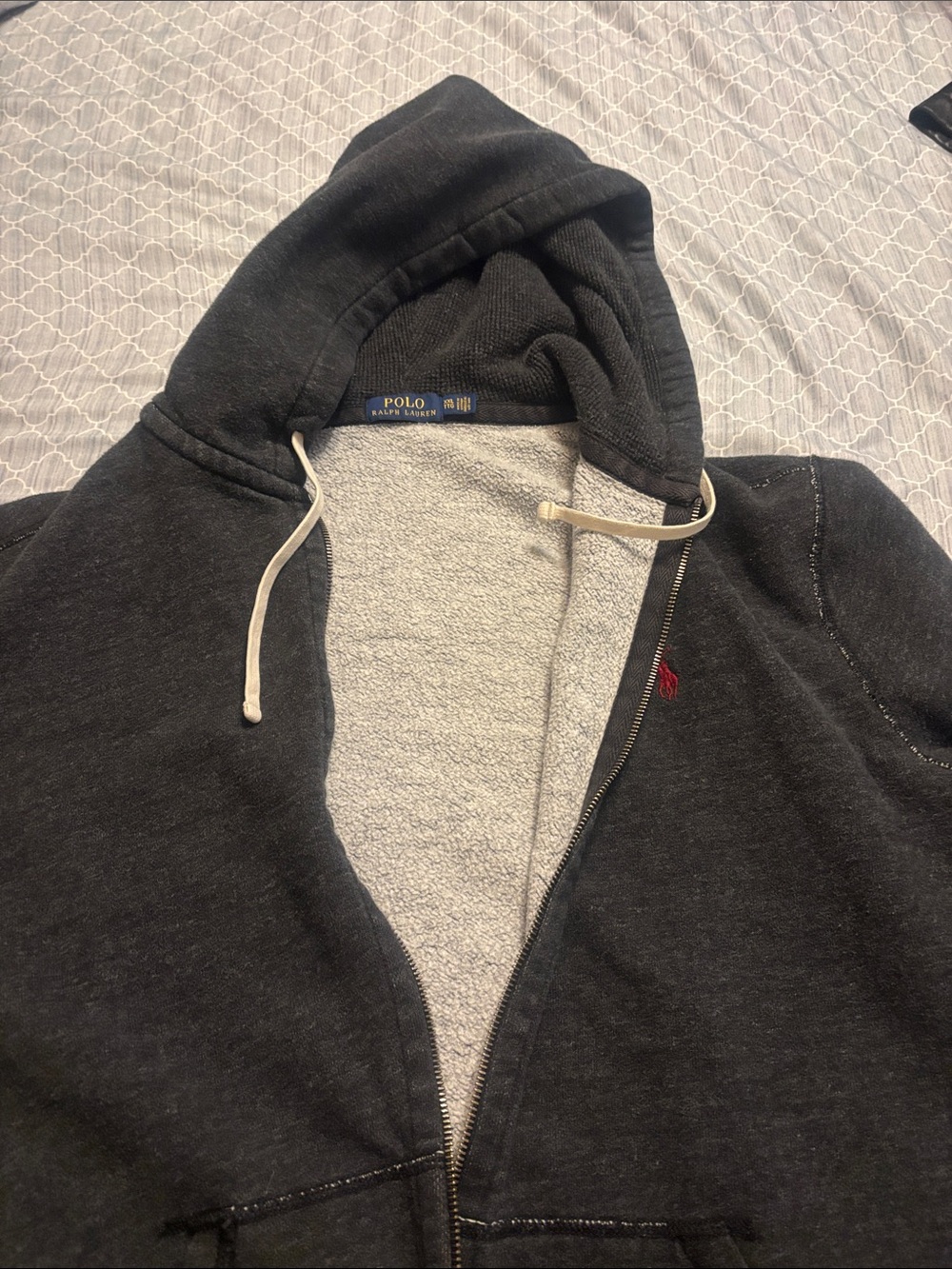 Polo by Ralph Lauren Dark Charcoal Hooded Zip Sweatshirt with Red Pony